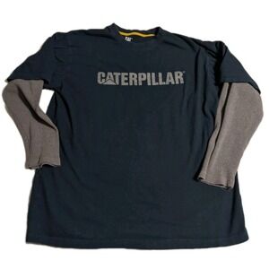 Caterpillar‎ CAT Logo Long Sleeve T Shirt Mens XL Navy Blue Workwear